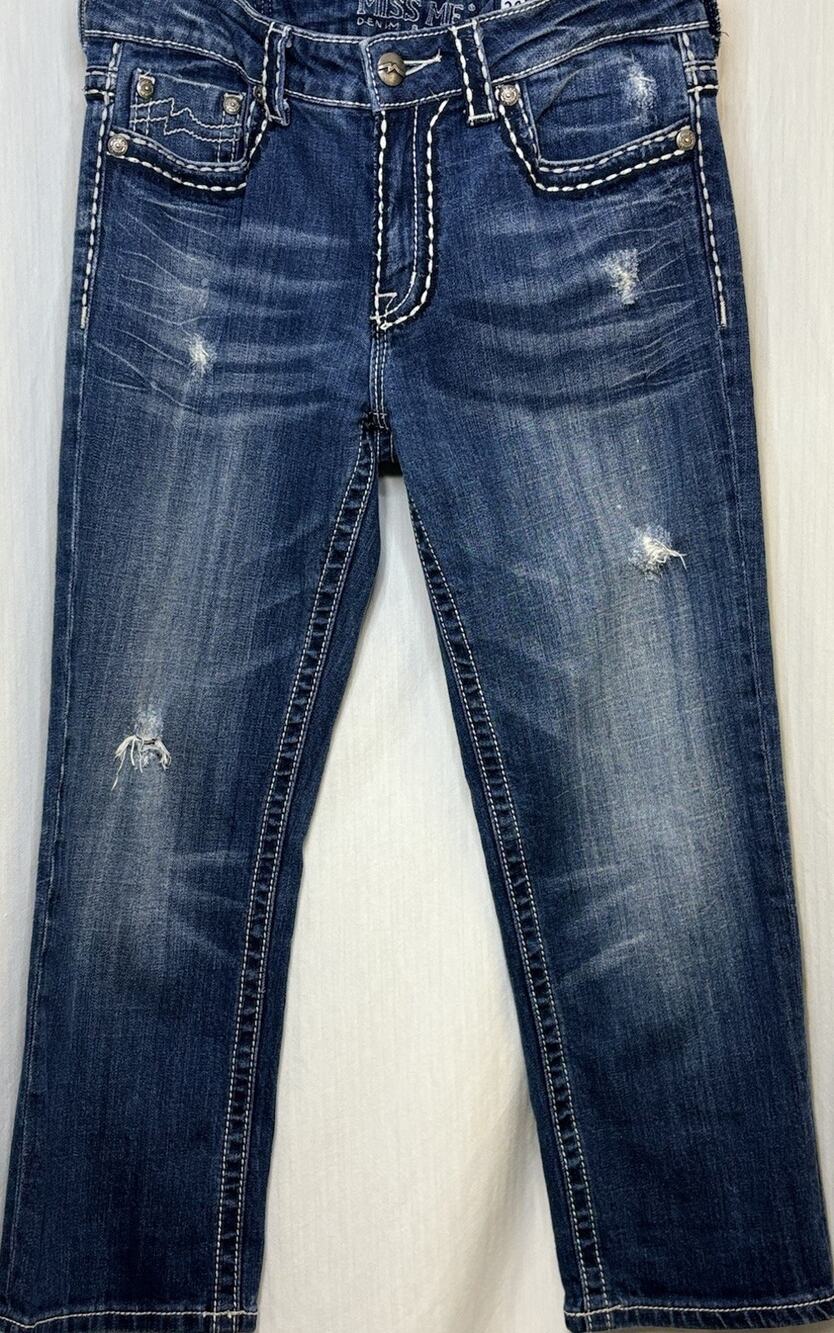 Miss Me Jeans Womens Size 28 Blue Denim Boyfriend Capri Mid Rise Stretch